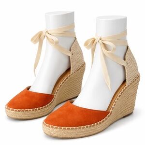 Coconuts by Matisse Ankle Tie Burnt Orange Suede Espadrille Wedges Size 8.5